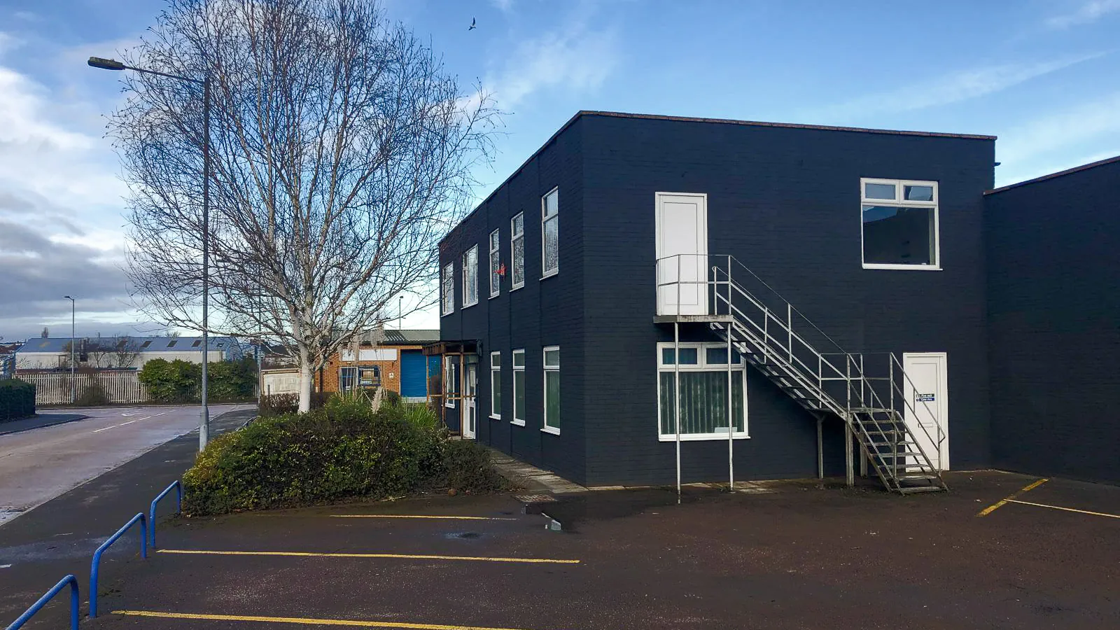 Birmingham factory frontage after its charcoal spray cork refurbishment