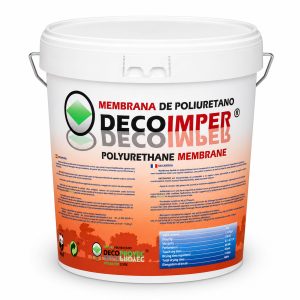 DECOIMPER polyurethane membrane in a white bucket with an orange label