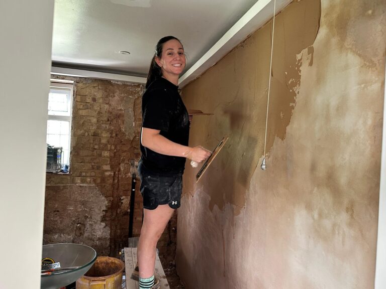 She Plasters portfolio: interior plastering work. The product grade shown is not identified.